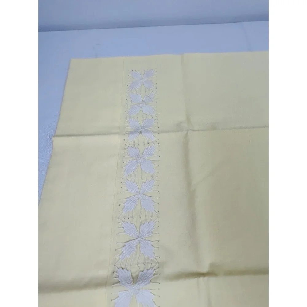 Vintage Cross Stitched Pillowcase Yellow w/White Stitching 33 x 21